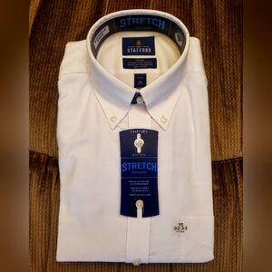 Fitted Stretch Oxford Stafford Shirt 15 32-33 - White